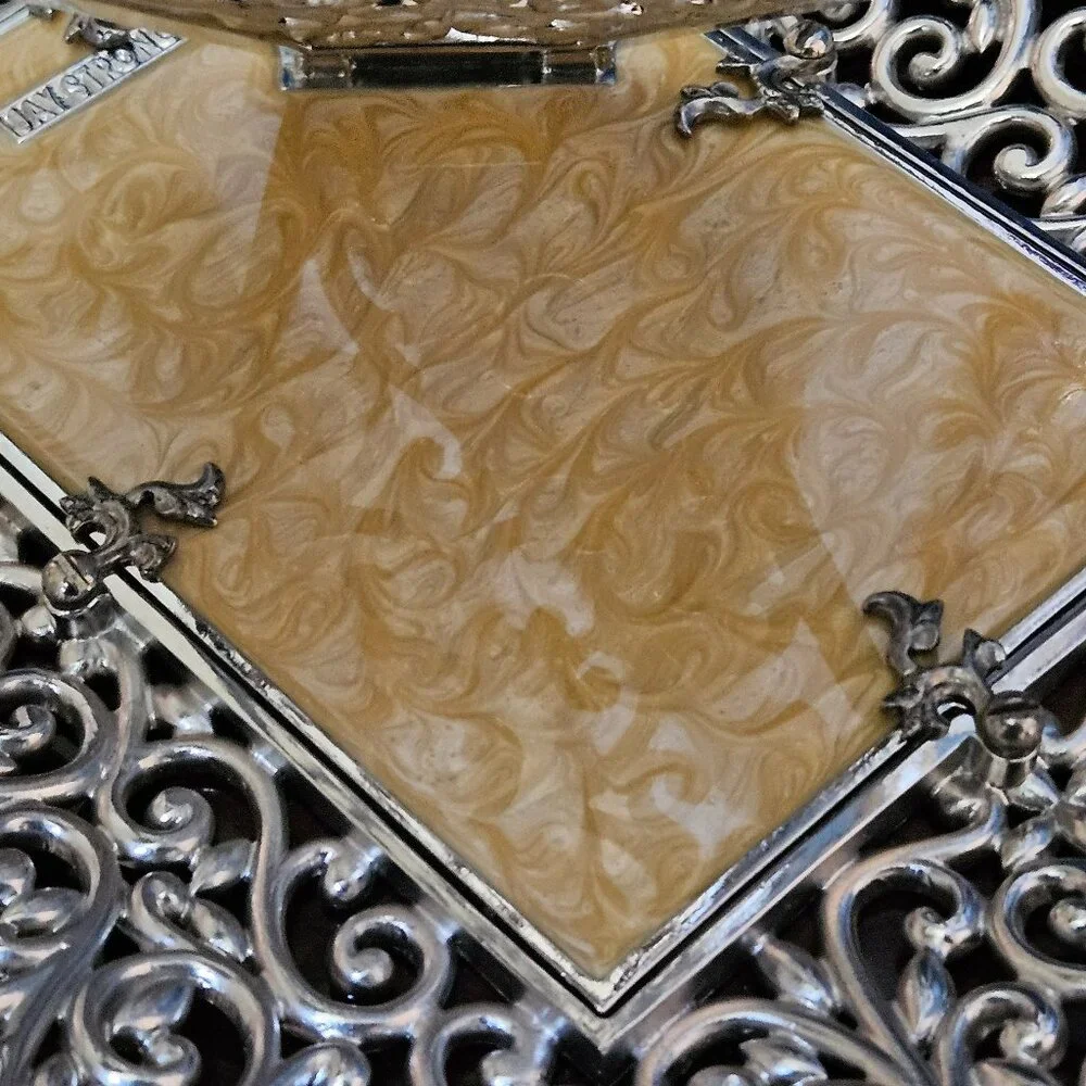 RARE VINTAGE JAY STRONGWATER SCROLL WEDDING DUCHESS MARQUIS CRYSTAL ENAMEL FRAME